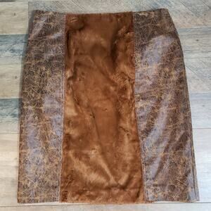 600 West Vegan Faux Leather Fur Distressed Brown Pencil Skirt Size 8